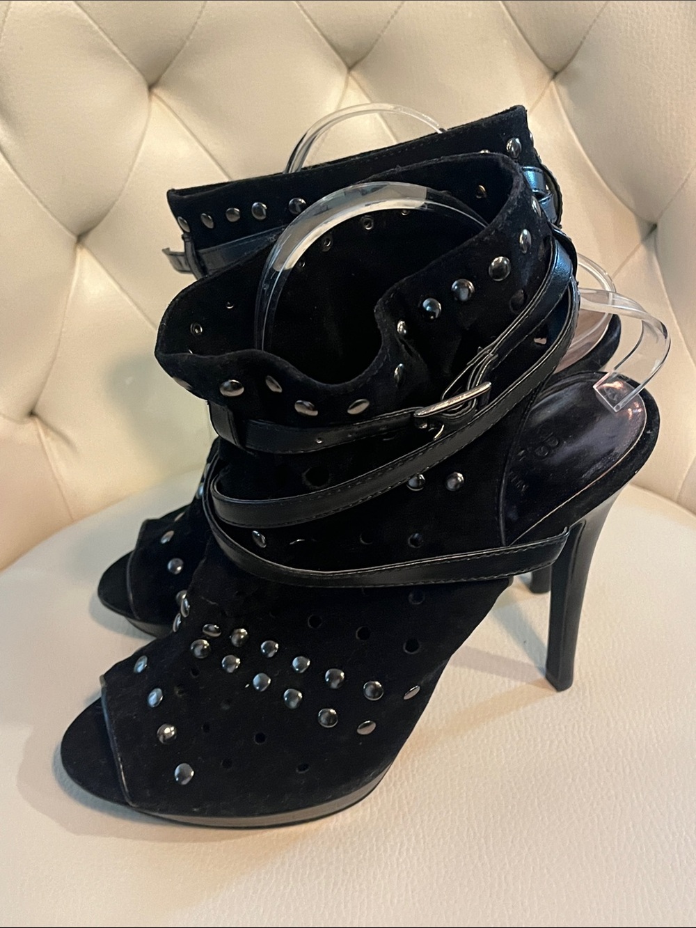 Bakers Black Studded Peep-Toe Stiletto Booties - Picture 6 of 11